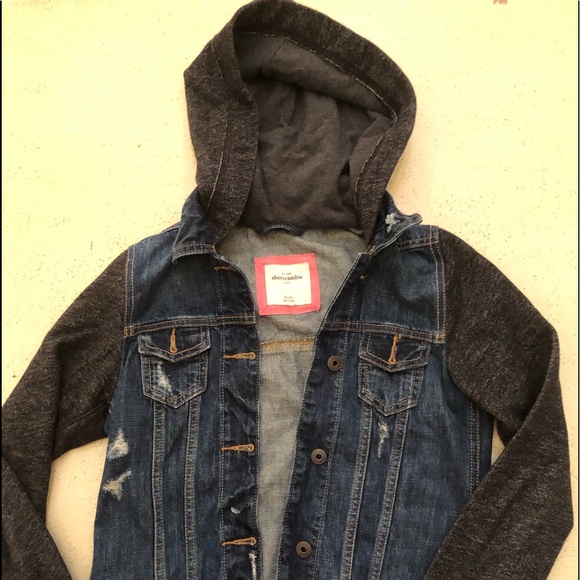 denim jacket with jersey hood